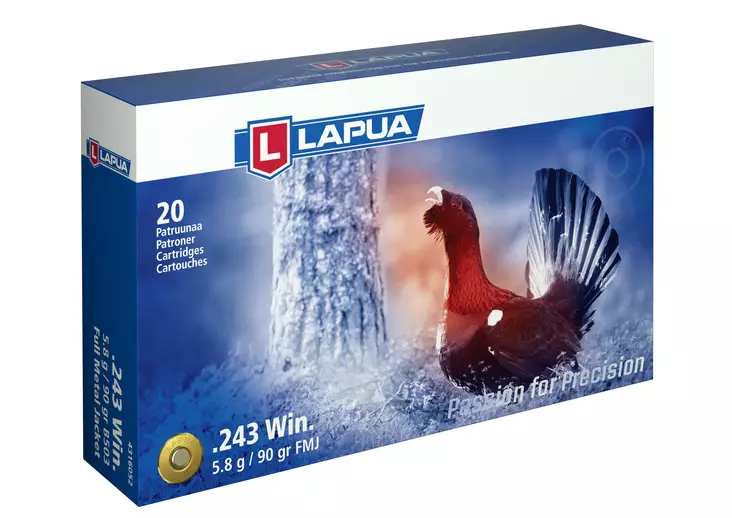 Lapua FMJ .243win 5,8g 20kpl, kiväärinpatruuna - Kiväärin kaliiperit .222-.243 - 6418267102520 - 1