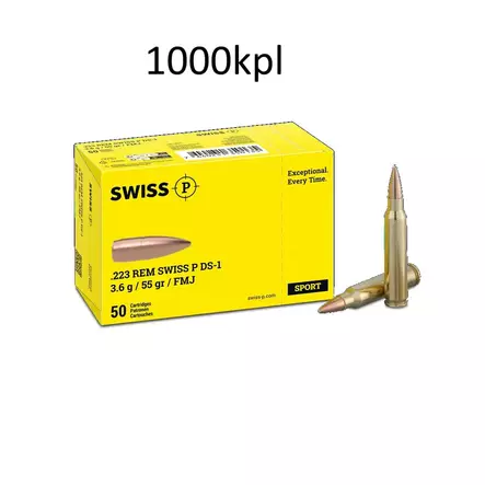 Swiss P DS-1 223rem 55gr / 3,6g 1000kpl - Kiväärin kaliiperit .222-.243 - 3950001301941 - 1