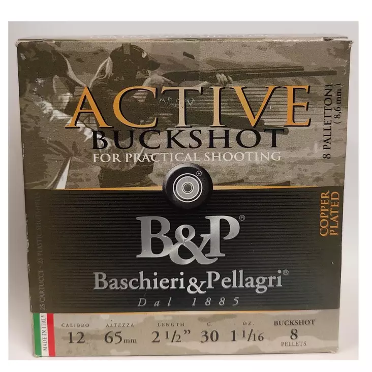B&P 12/65 Active Buck 30g 8,6mm/8kpl 25kpl - Haulikon kaliiperi 12/70 - 3950001293871 - 1