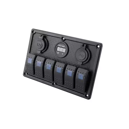 Rocker IP68 6 kytkintä, USB ja volttimittari -kytkinpaneeli - Venetarvikkeet - NSF002722 - 1