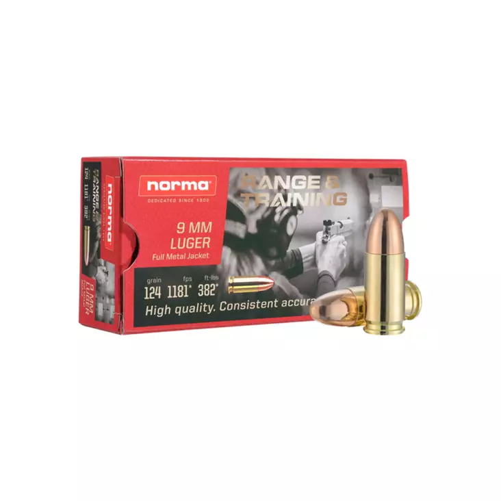 Norma 9mm Luger 8g FMJ pistoolin patruuna - Käsiasepatruunat - 810036150262 - 1