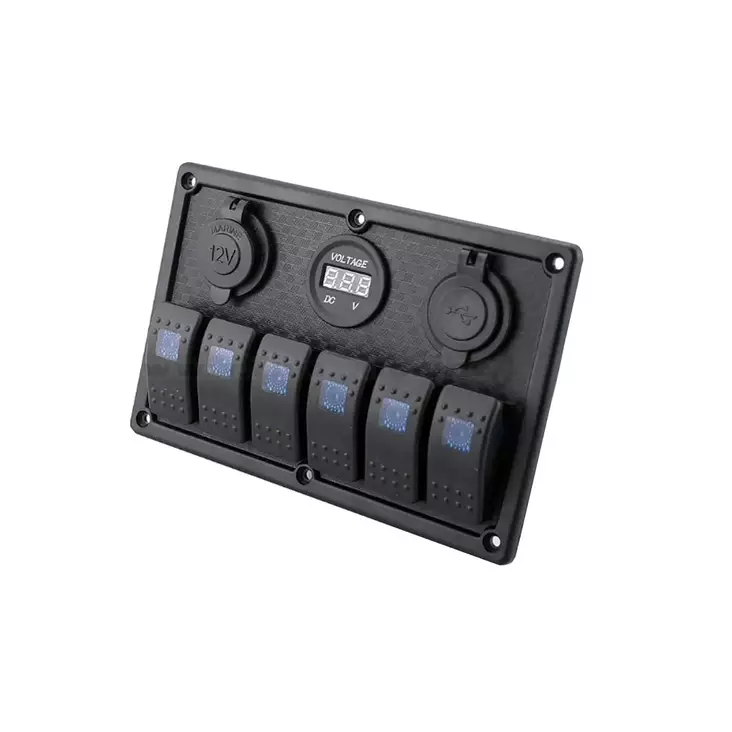 Rocker IP68 6 kytkintä, USB ja volttimittari -kytkinpaneeli - Venetarvikkeet - NSF002722 - 1