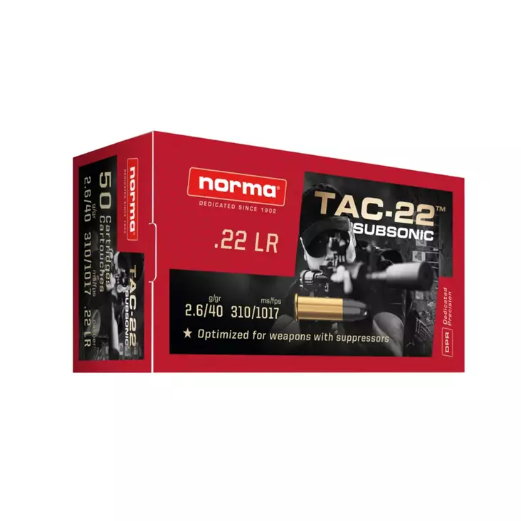 Norma TAC-22 Subsonic-22 LHP 22LR 2,6g -pienoiskiväärinpatruuna - Pienoiskiväärin kaliiperi 22 LR - 4000294000652 - 2