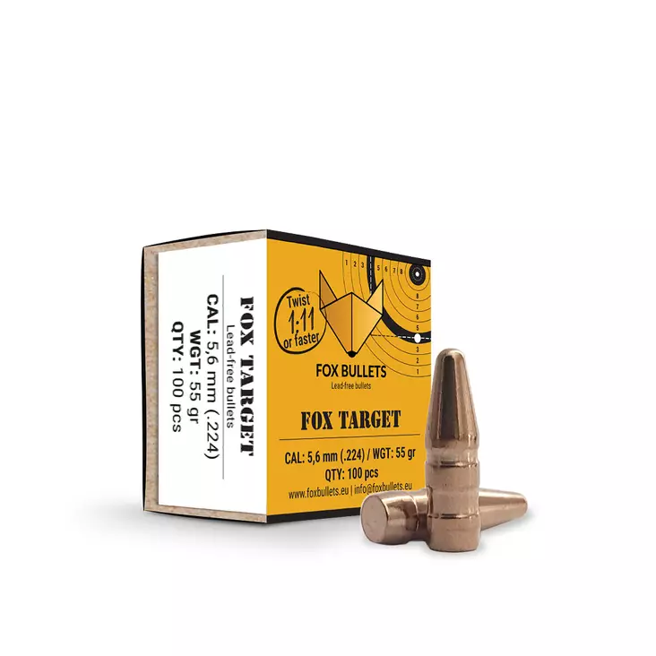 Fox Bullets Target 5,6mm (.224) 55gr 3,6g 100kpl -luoti - Luodit ja haulit - 3830067340484 - 1