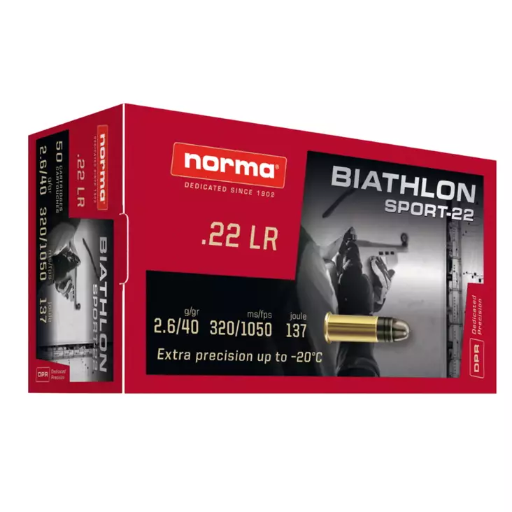 Norma Biathlon Sport-22 2,6g 50kpl patruuna - Pienoiskiväärin kaliiperi 22 LR - 3950001271206 - 1