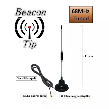 VHF Magneettijalka Autoantenni 110cm, 1x runkovahvistin, Beacon Tip - Radiopuhelintarvikkeet - 3950001302887 - 1