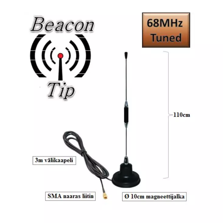 VHF Magneettijalka Autoantenni 110cm, 1x runkovahvistin, Beacon Tip - Radiopuhelintarvikkeet - 3950001302887 - 1