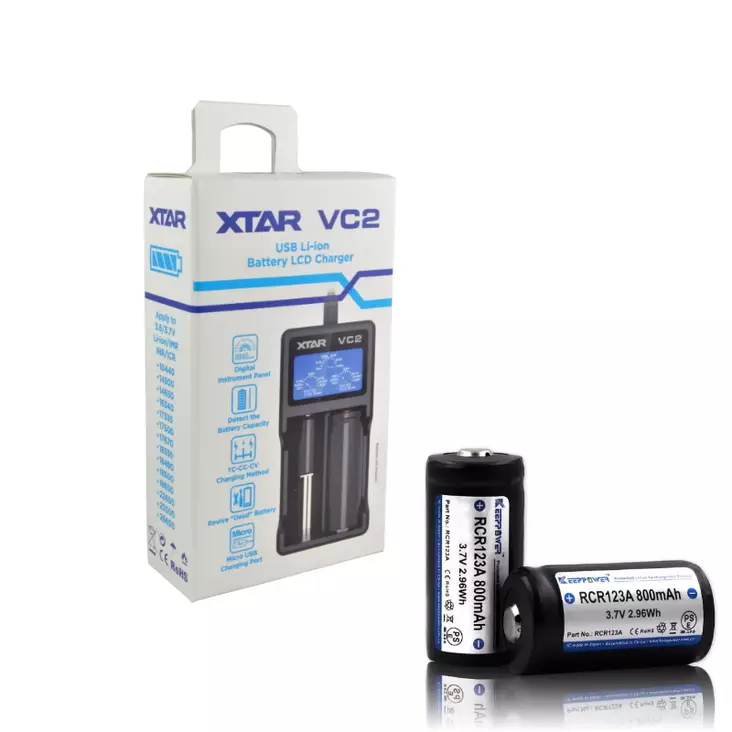 800 mAh Keeppower RCR123A + laturi paketti - Akut, laturit ja patterit - 3950001280178 - 1