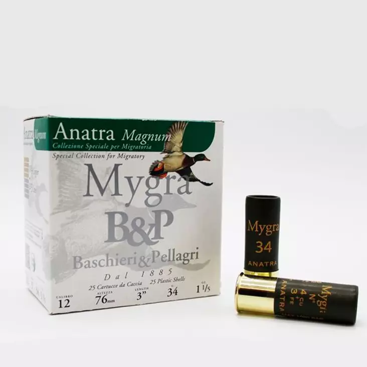 B&P Mygra Anatra 12/76 3+4 34g 25kpl -haulikonpatruuna - Haulikon kaliiperi 12/76 - 8057018397808 - 1