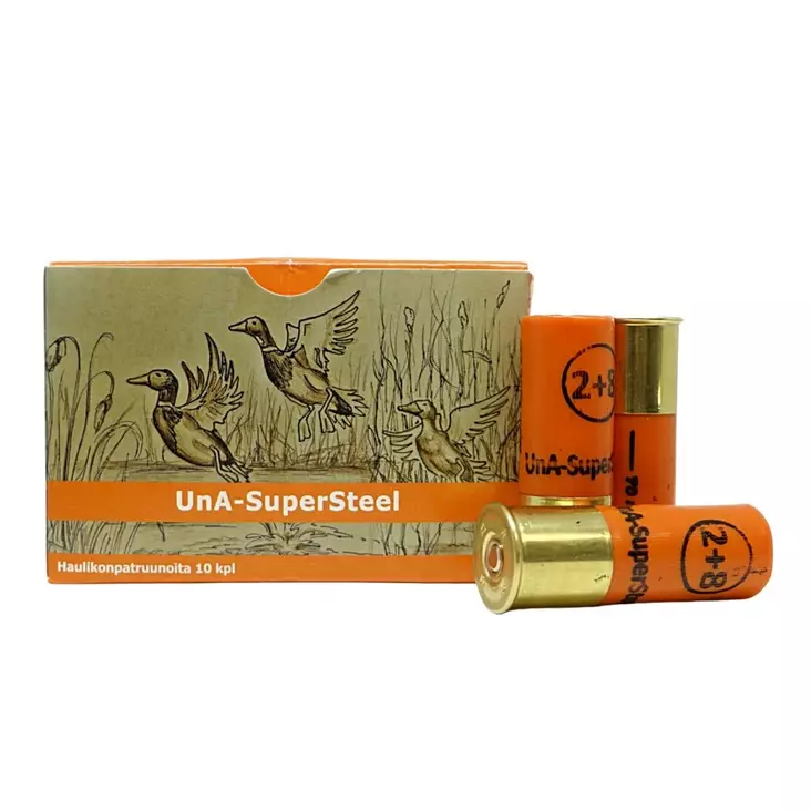 UnA SuperSteel 12/70 8+2 10kpl -haulikonpatruuna - Haulikon kaliiperi 20 - 6430068624339 - 1