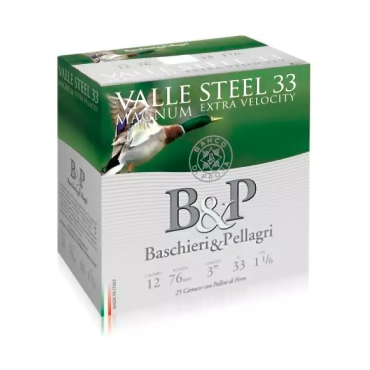 B&P Valle Steel 33g Magnum Extra Velocity 12/76 #3 250kpl - Haulikon kaliiperi 12/76 - 3950001295899 - 1