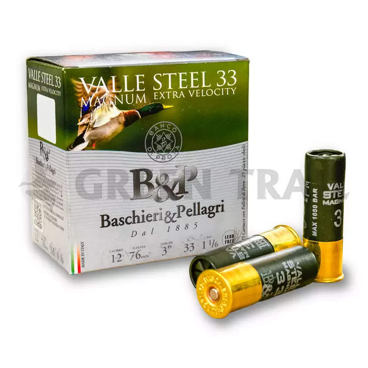 B&P Valle Steel 33g Magnum Extra Velocity 12/76 25kpl 450 m/s - Haulikon kaliiperi 12/76 - 3950001245429 - 2